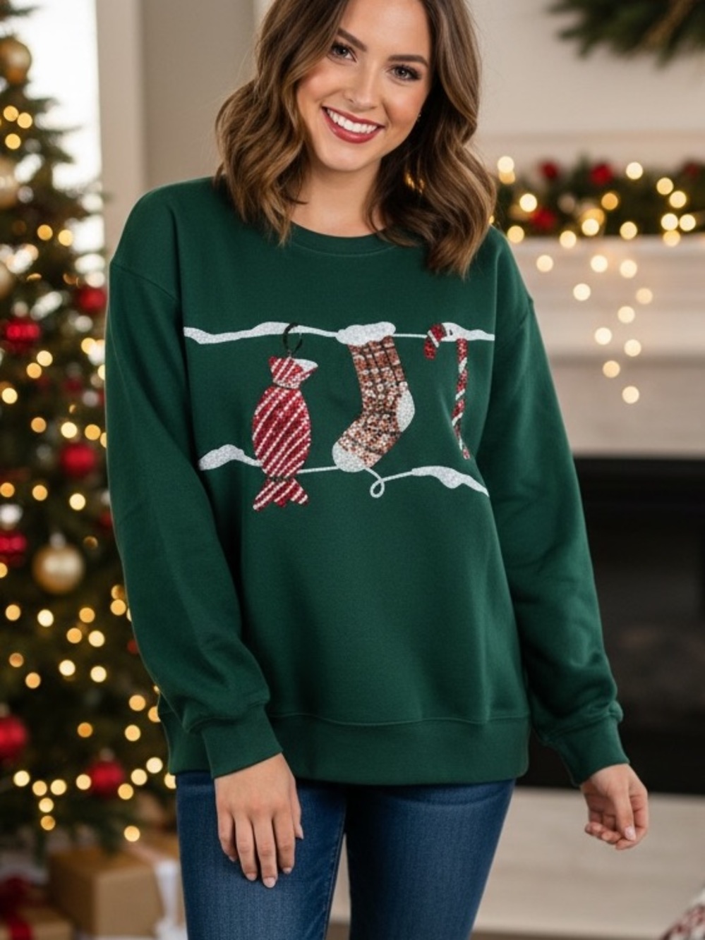 Peach Love California Green Holiday Candy & Stocking Graphic Sweatshirt